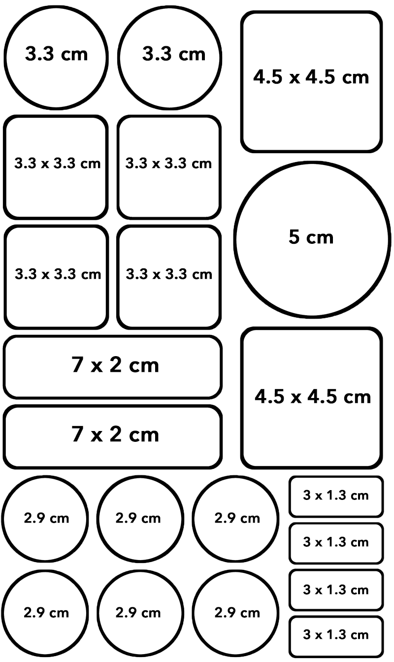 size of maxisticker name labels set